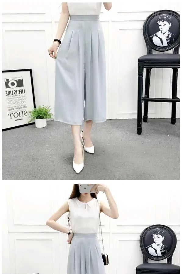 High Waist Wide Leg Pants Skirt Pants Chiffon Cotton Linen Seven Eighteen Length Trendy Women's Casual Trousers Commute Style