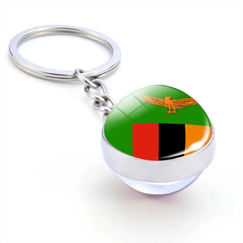 Africa National Flag Keychain  Nigeria South Africa Keyrings Crystal Ball Jewelry Fashion Double Side Glass Ball Men Women Gift