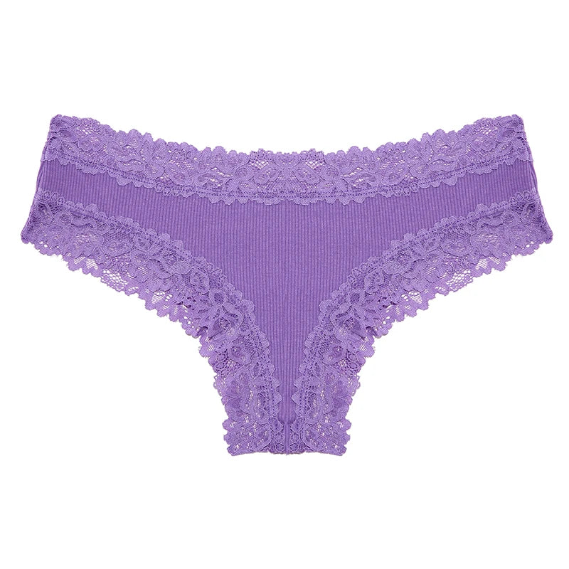 Lace Seamless Brazilian Panties Ribbed Cotton Low Waist Women's Panties Breathable Girls Underwear Plus Size Lingerie S-XL