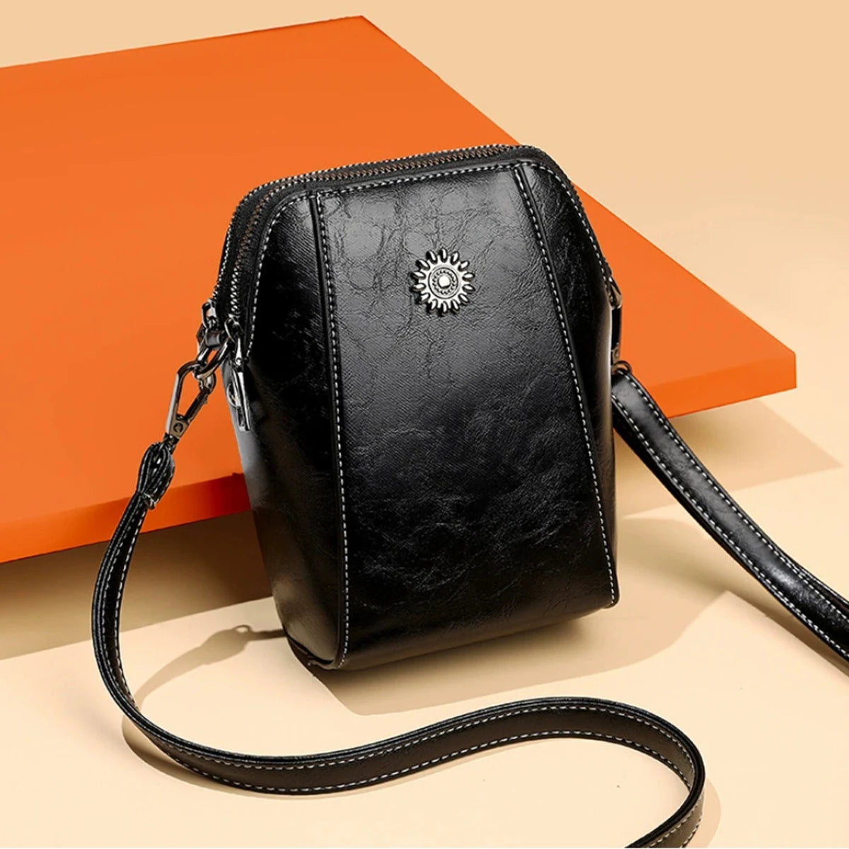 Ladies' Fashionable Soft Leather Single-Shoulder Bag, Trendy Vertical Design Crossbody Bag, Portable Phone Storage Bag