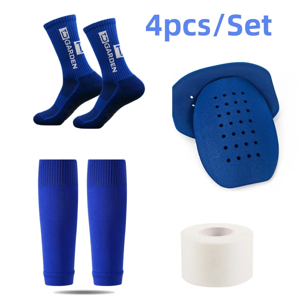 4-Piece Unisex Sports Set - Performance Socks, Leg Sleeves & Non-Slip Football Tights for Soccer, Hiking, Gym Training, Cycling