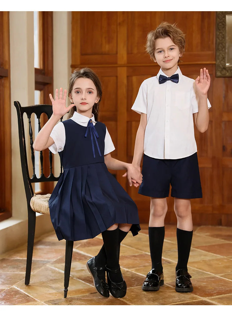 Boys Shirt Shorts Girls Pleated Preppy Dress Outfits Kids Japan Korean Clothes Set Child Students Summer British School Uniforms