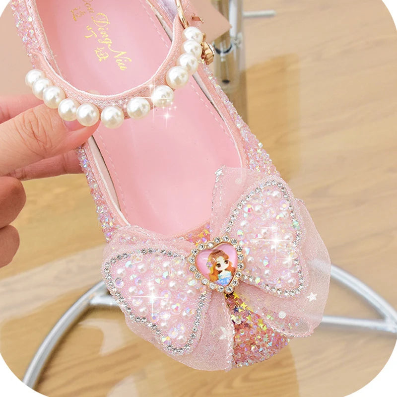 Girls' Shoes High Heels for Kids Elegant Girl Shoes Party Sequin Child Girl Heel Shoe Church First Communion White Princess Shoe