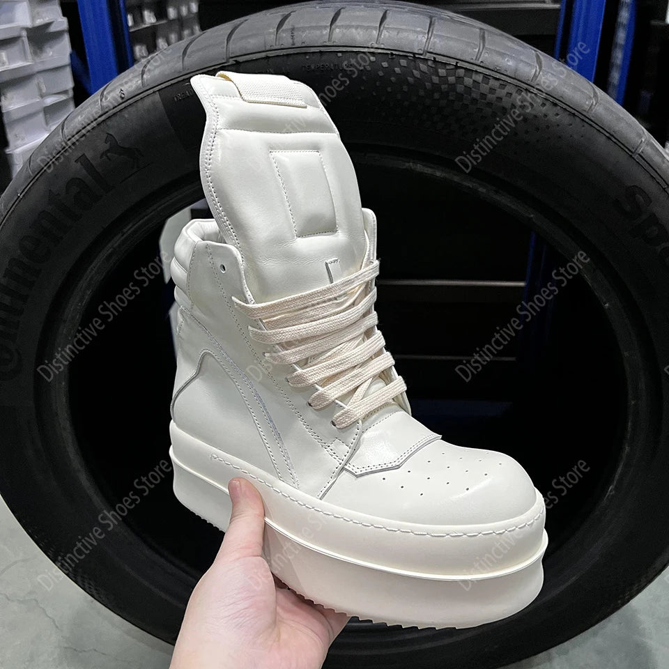 Brand RO Double Bottom Fashion Shoes Designer Women Ankle Boot Platform 6cm Original Casual Men Shoes Luxury Leather Zip Shoes