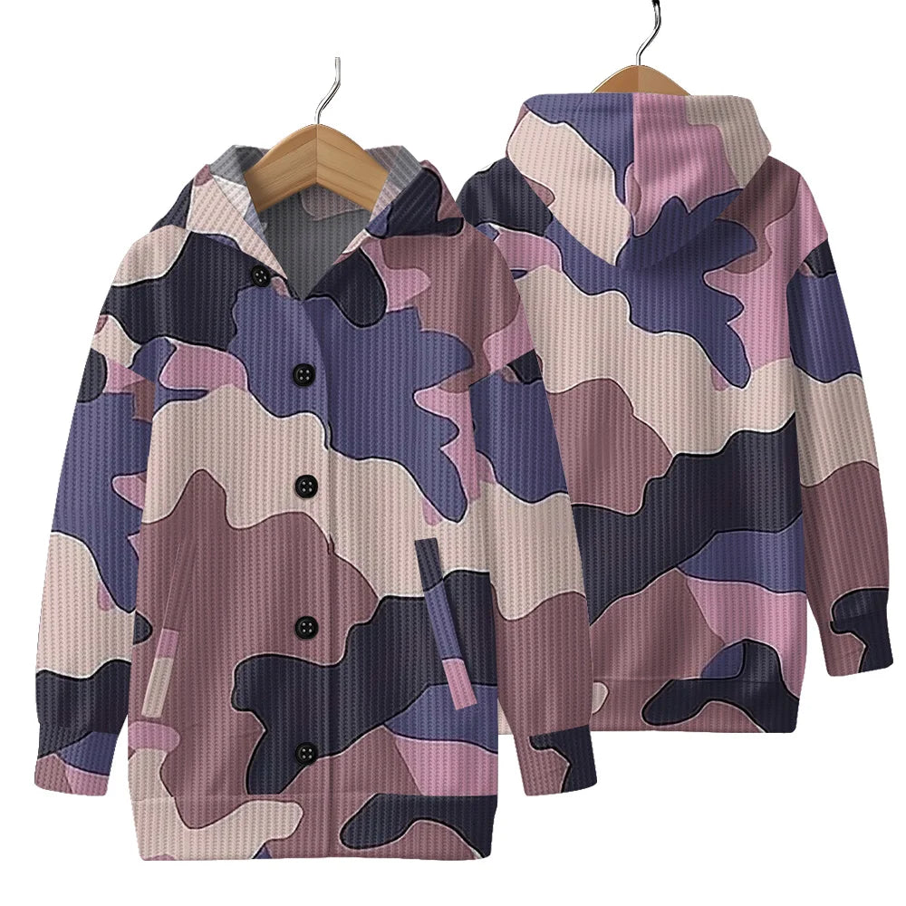 Trendy Camouflage Hooded Cardigan Coats Soft Button-Up Front All-Season Comfort for Outdoor & Indoor Wear Durable Casual Style