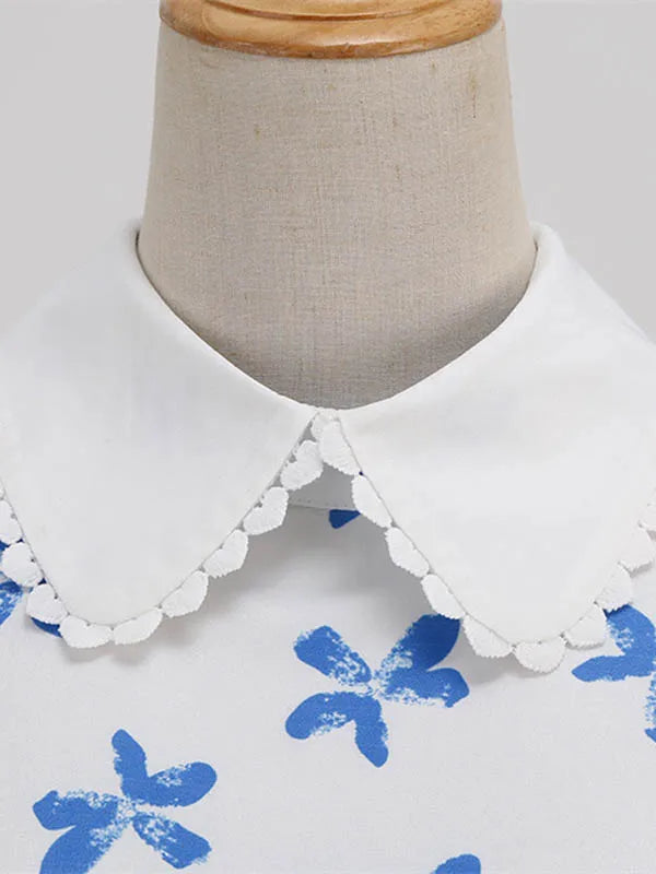 Women Vintage Dress Floral Print Peter pan Collar Elegant Party Dress Puff Short Sleeve Pin Up 50s Party Sundress 3XL