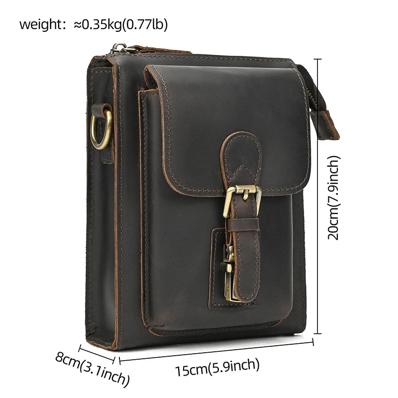 Crazy Horse Leather Messenger Bag Men's Leather Shoulder Bag For Mobile Phone Sling Bags For Men Woman Cross Body Bag