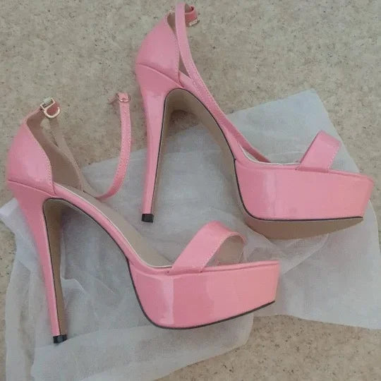 New Women Sandals Sexy 14cm Supper Flash High Heels Patent Leather Open Toes Platform Sandal Nighclub Party Red Wedding Shoes