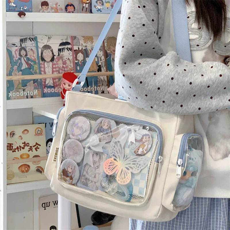 Trendy Transparent Simple Crossbody Bag for Girls Large Capacity School Shoulder Bag Comfortable and Versatile Texture Ita Bag