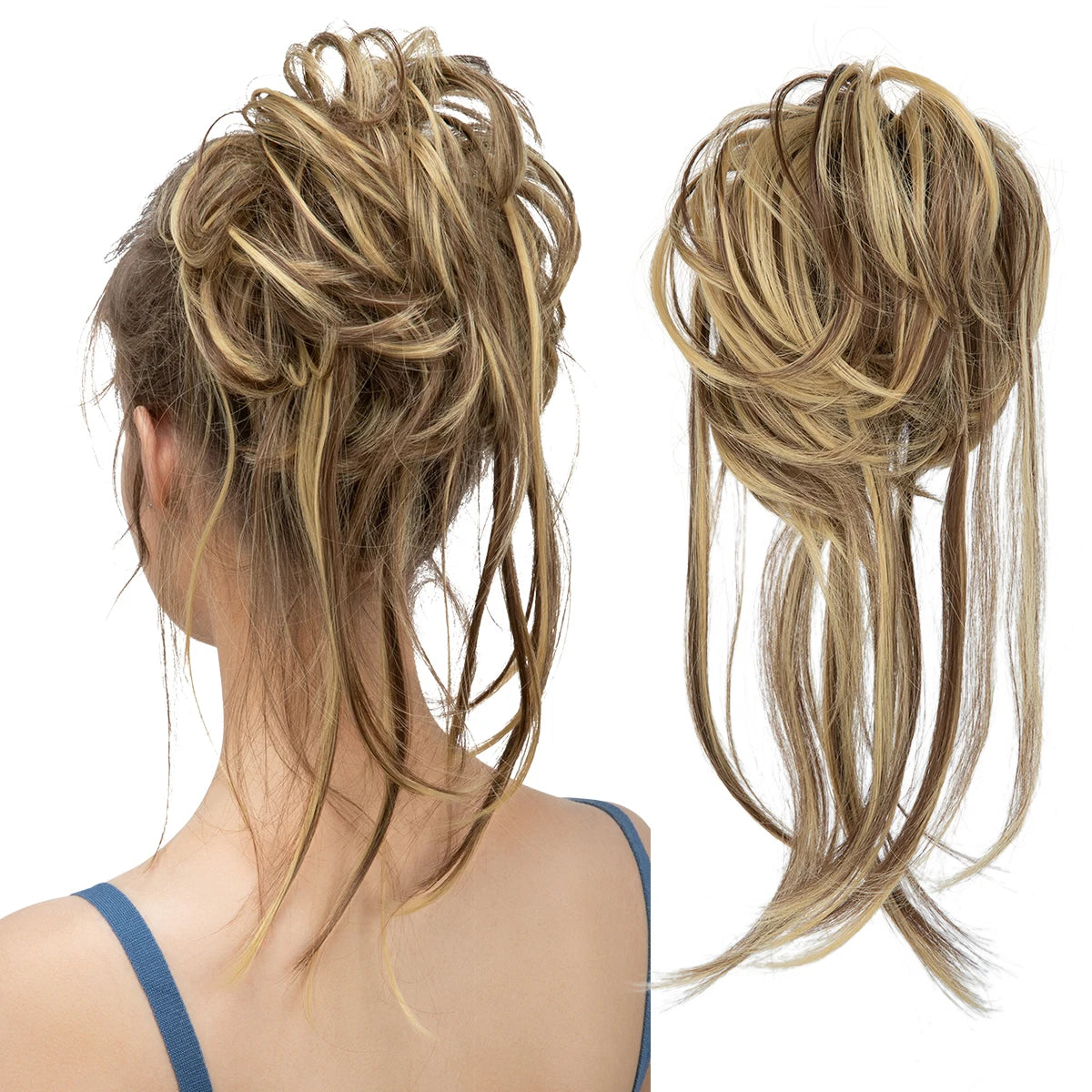 Synthetic Elastic Messy Bun Hairpieces Curly Scrunchie Black Blonde Brown Chignon Band Updo Donut For Women Natural Fake Hair