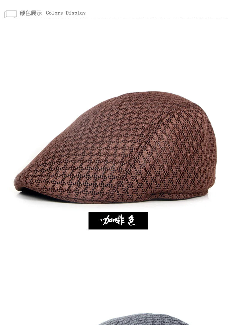 Big Head 58-61cm Summer Men Newsboy Breathable Cap Mesh Cabbie Golf Driving Sun Flat Beret Hats Caps Visors BAZAARHUBO