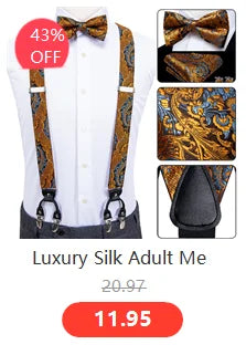 Hi-Tie Silk Adult Men's suspenders Set Leather Metal 6 Clips Braces Gold Brown Floral Vintage Men Fashion Wedding Suspenders Men BAZAARHUBO