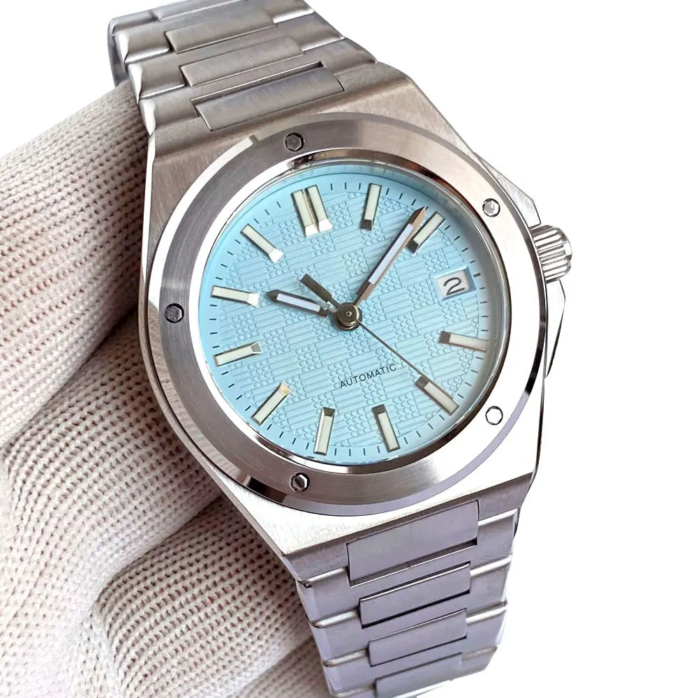 Tandorio NH35 Men Automatic Mechanical Watch Sapphire Crystal Glass 100m Waterproof Green Lume Black Square Block Dial Men Watch