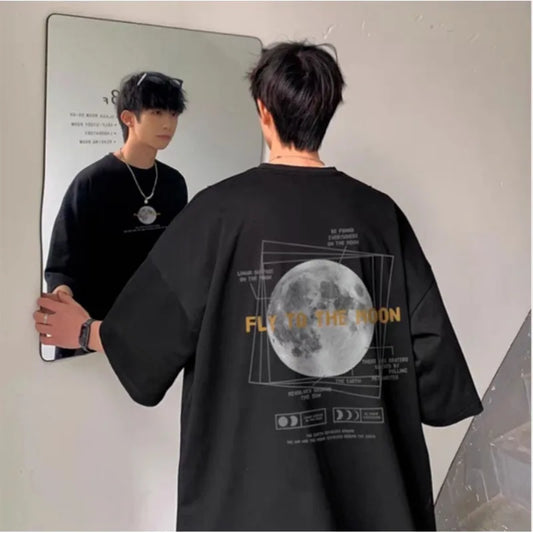 30kg To 120kg Korean Style Lazy Feeling Wearing Moon Pattern T-shirt Daily Basic Top Casual Versatile Shirt