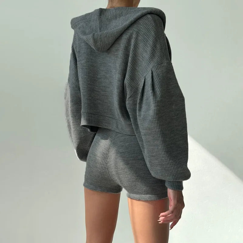 Three Pieces Clothing Sets Ladies Sport Casual Zipper Hooded Jackets+Tank Tops+Elastic Waist Shorts Women Tracksuits