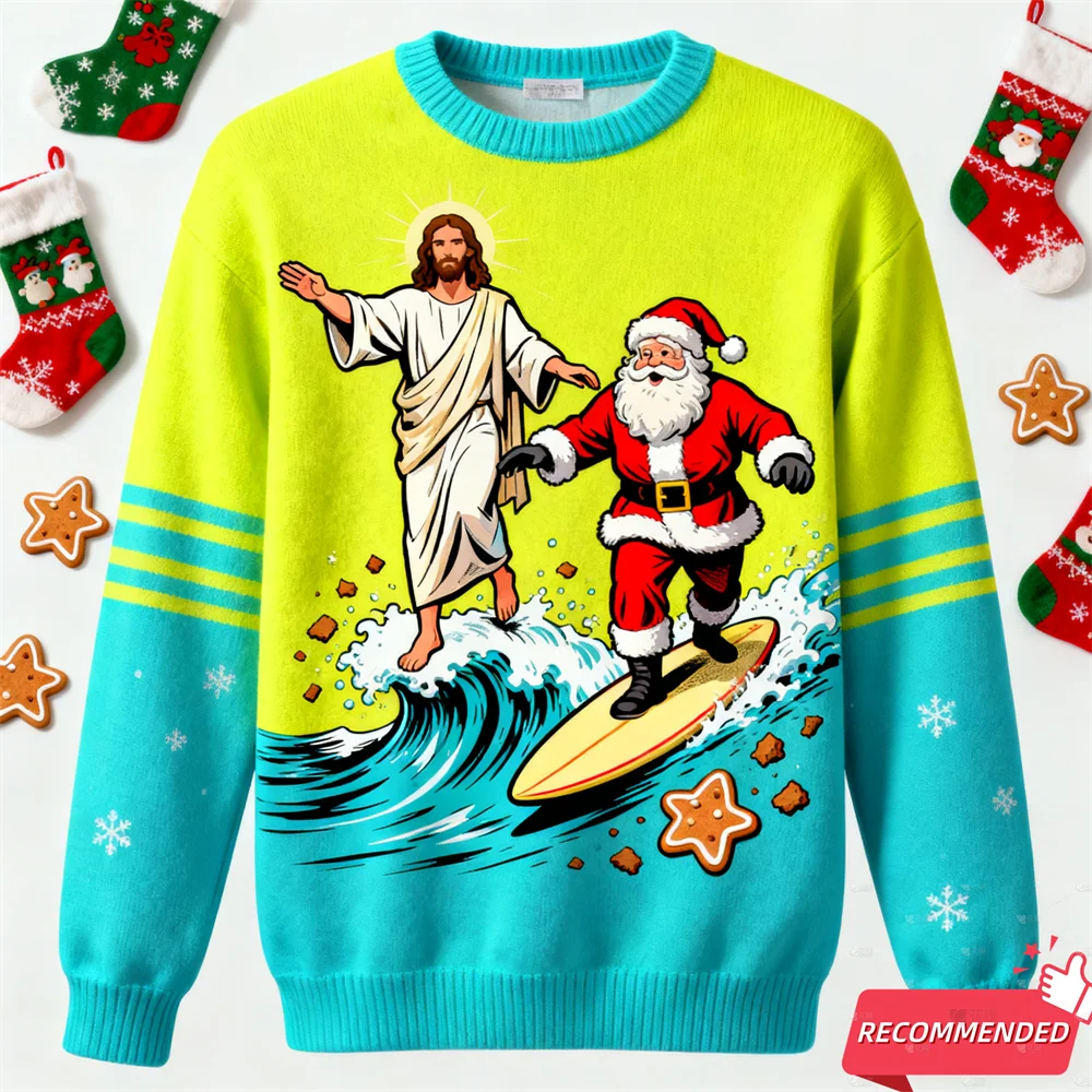 Men's Anime Santa Jesus Funny Ugly Christmas Sweater Kids Children's Pullovers Christmas Tops Holiday Gift Party Xmas Sweatshirt BAZAARHUBO