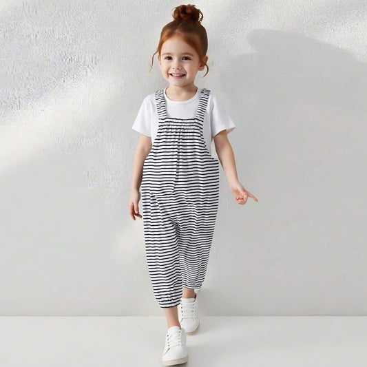 Striped Romper for Baby Girls Casual Trousers for Children Fashionable and Versatile Children's Wear