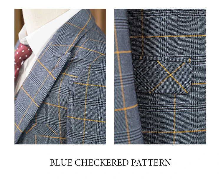 ST Cassy high quality 3 Piece Checkered Suit Set Men Stylish Business Office Wedding Formal Outfit full Elegant man suit