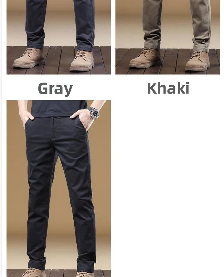 2025 Summer Thin Cotton Men's Casual Pants Trendy Versatile Elastic Light Business Trousers Work Formal Slim Straight Pants