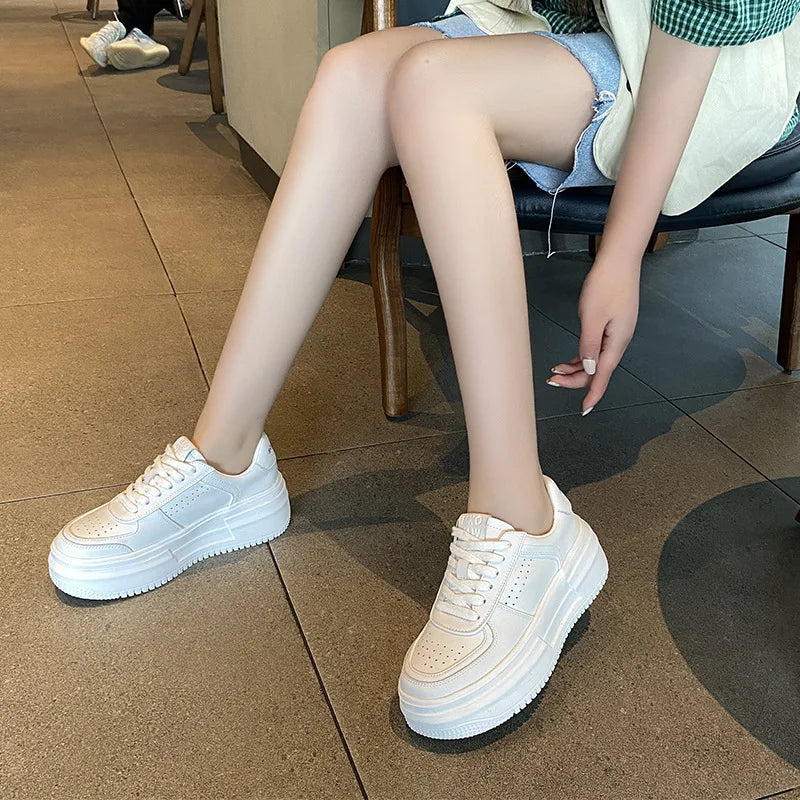2024 New White U Leather Women's Casual Woman Vulcanize Sneakers Breathable Sport Walking Platform Flats Running Shoes