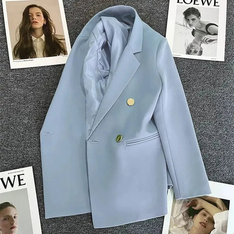 Women Blazer Luxury Double Breasted Jacket Korean Style 2025 Spring