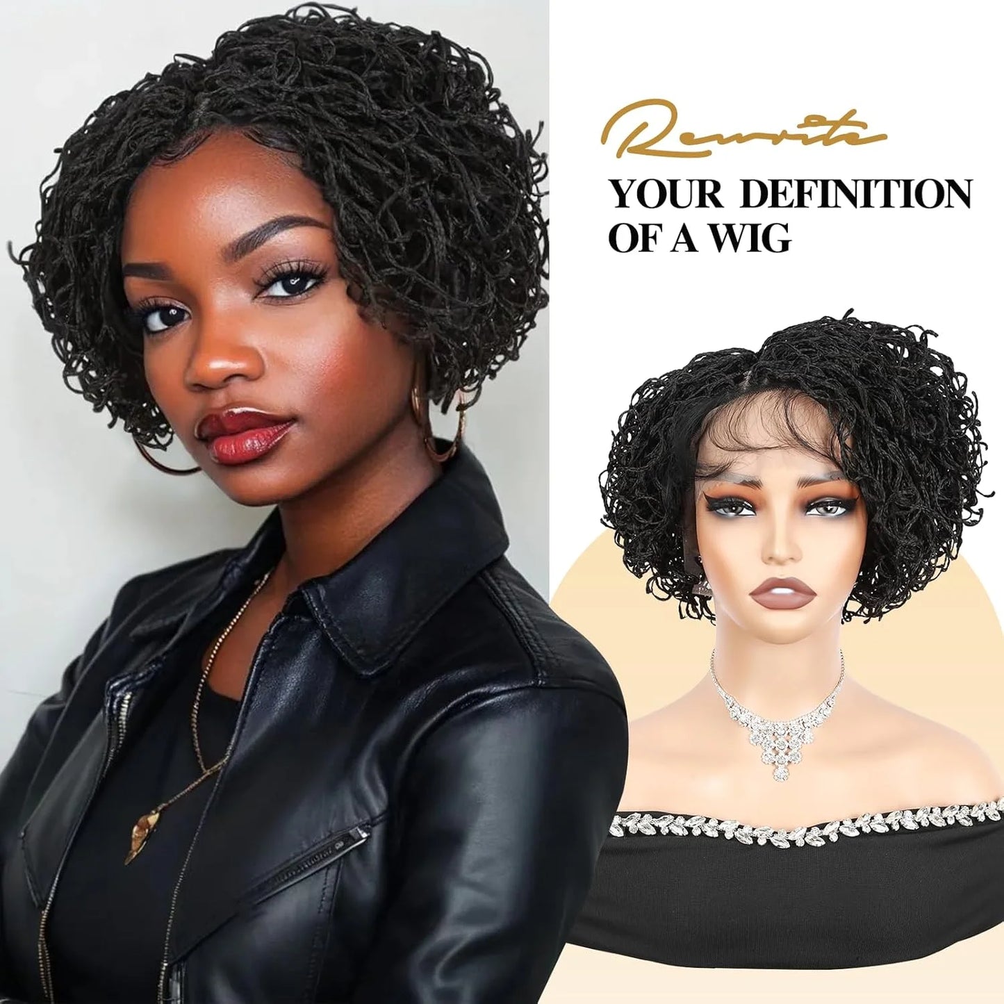 Synthetic Full Lace Front Braid Wig 14inch Curly Faux Locs Black Color Large Parting Space Twist Dreadlock Wigs for Black Women