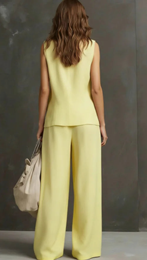 Outfits For Women 2 Piece Set Single-breasted Vest Pocket Solid Color Top Women Pocket Wide-leg Trousers Women's New Summer Suit
