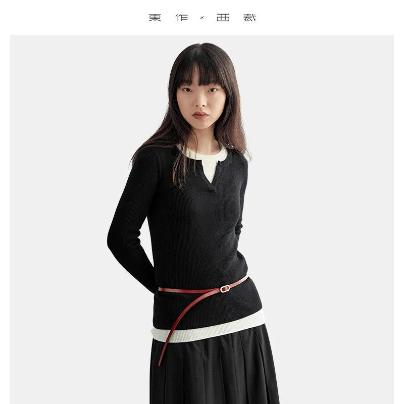 Super Comfortable to Wear~ 2025 Autumn and Winter New Style Faux Two-Piece Knit Sweater for Women, High-End Wool Sweater Top