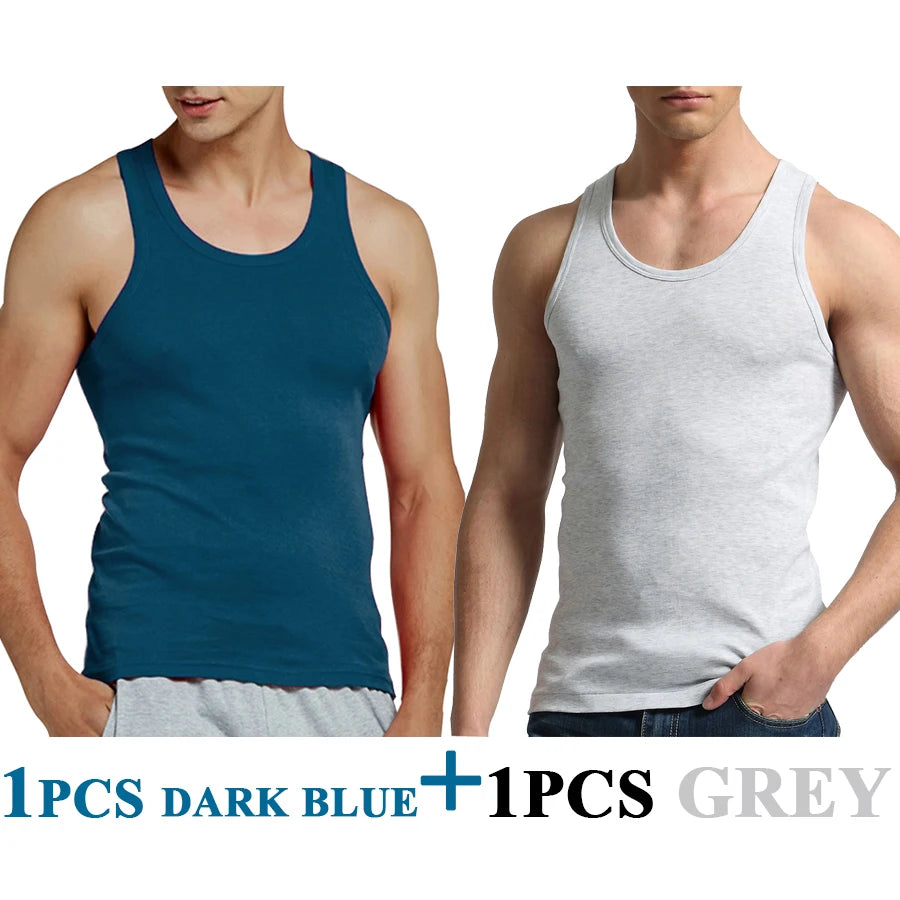 Tank Tops Men Fitness Cool Summer 100% Cotton Vest Male Sleeveless Tops Gym Slim Casual Undershirt Mens Gift 10 Colors 1PCS