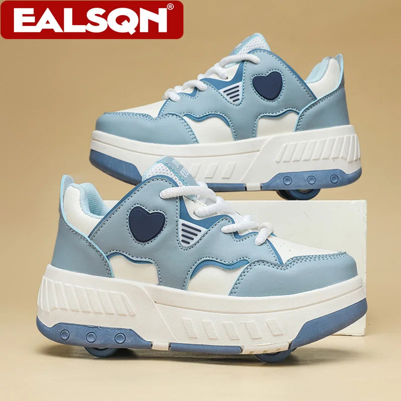 Kids Roller Skate Shoes Fashion Casual Sports Children 4-Wheels Outdoor Sneakers for Boys and Girls Gift