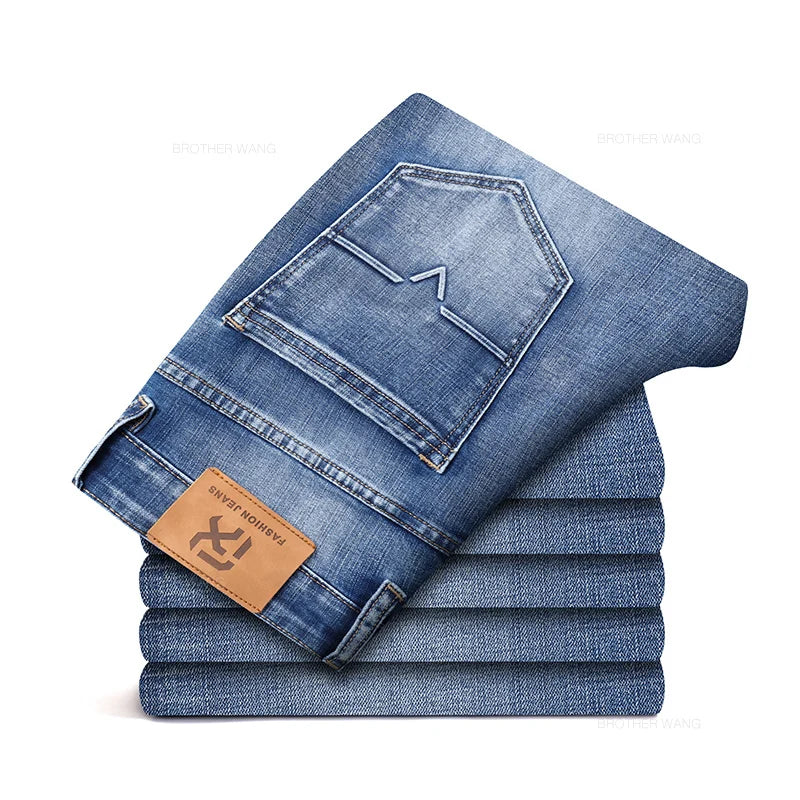 Classic Summer Men's Thin Stretch Fit Jeans Business Casual Slim Fit Denim Pants Soft Fabric High Quality Straight Leg Trousers