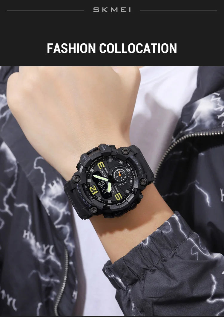 Skmei Men's Military Sport's Wristwatch Fashion Big Size Dial Quartz Analog Three Time Zone Male Led Waterproof Stop Watches