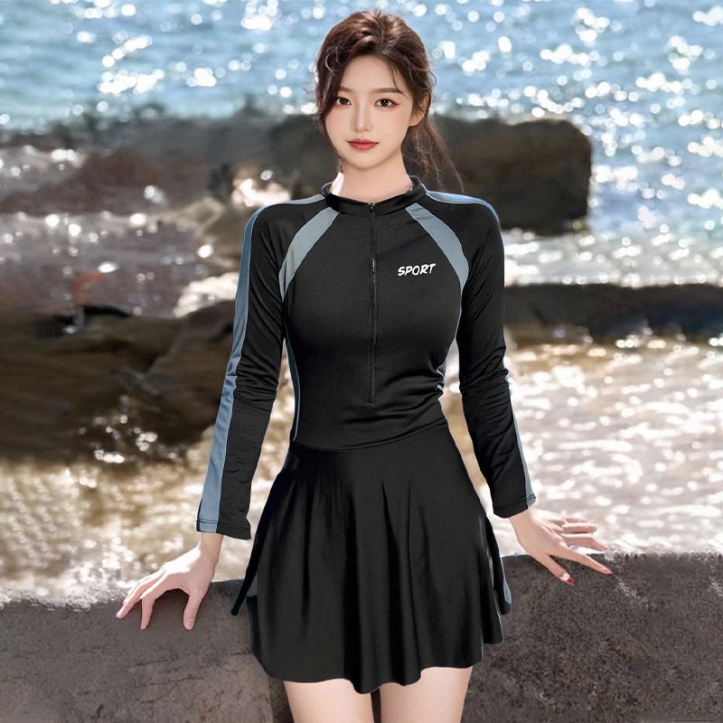 plus Size  Swimsuit Long Sve Holiday Swimwear for Women Casual Sle Milk Silk Fabric round Ne Fixed Chest Pad