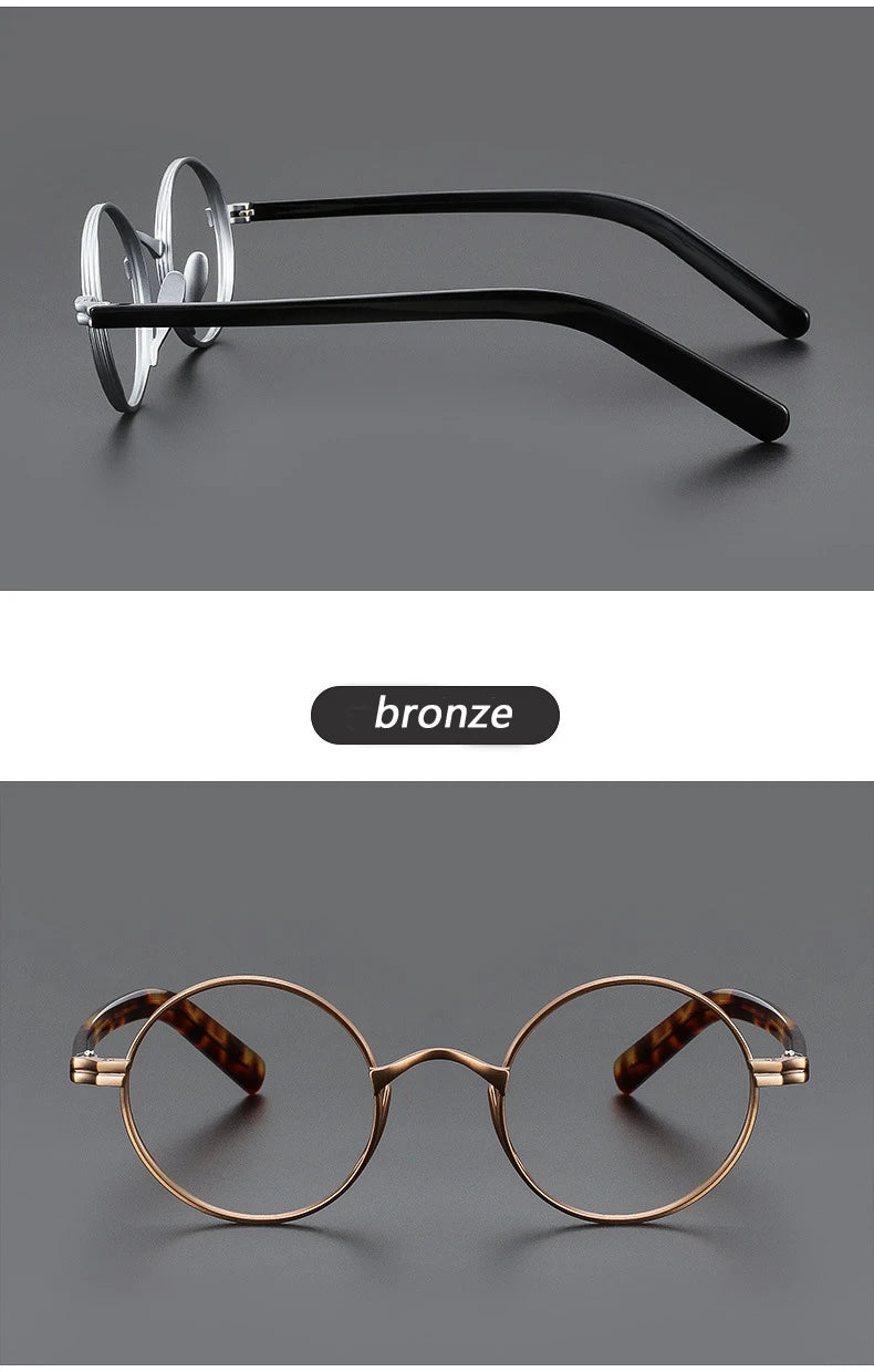 Vintage Wide Edge Alloy Glasses Frame for Men and Women High Quality Optical Acetate Leg Small Round Eyeglasses BAZAARHUBO