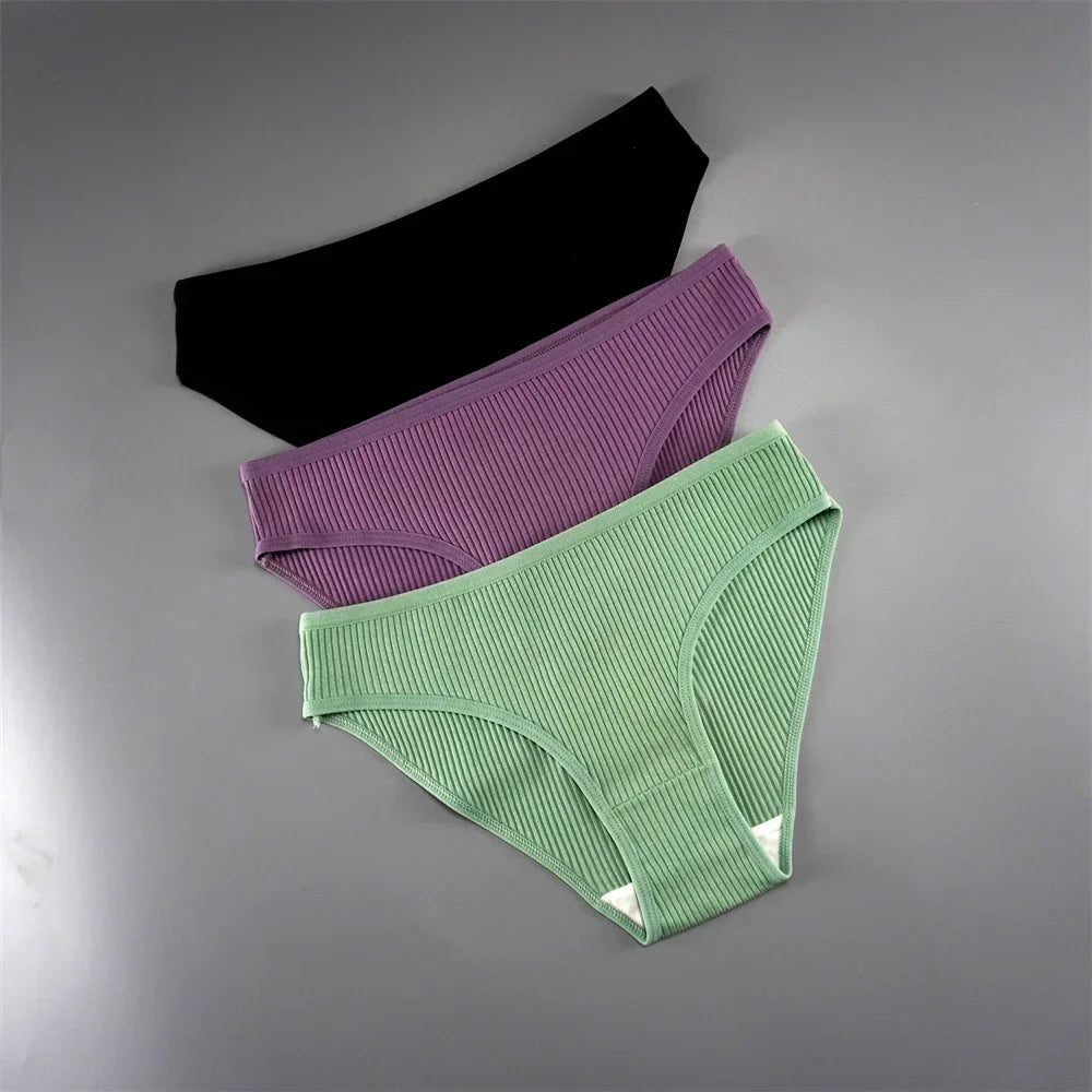 UNWE 3PCS/Pack Ribbed Cotton Seamless Panties for Women Briefs Pack Comfortable Ladies Underwear Sets