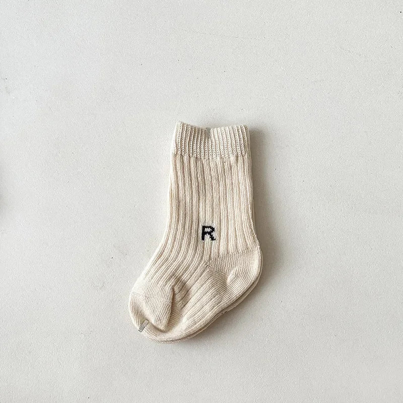 Korean Fashion Letter Socks Baby Boys Girls Breathable Soft Socks Infant Toddler Children Kids Casual Sport Socks 0-6years Old