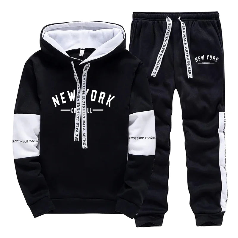 Mens Tracksuit Daily Casual Hooded Sweatshirts Outdoors Sports Jogging Man Clothes Print Urban Streets Single Piece Hoodie Pants