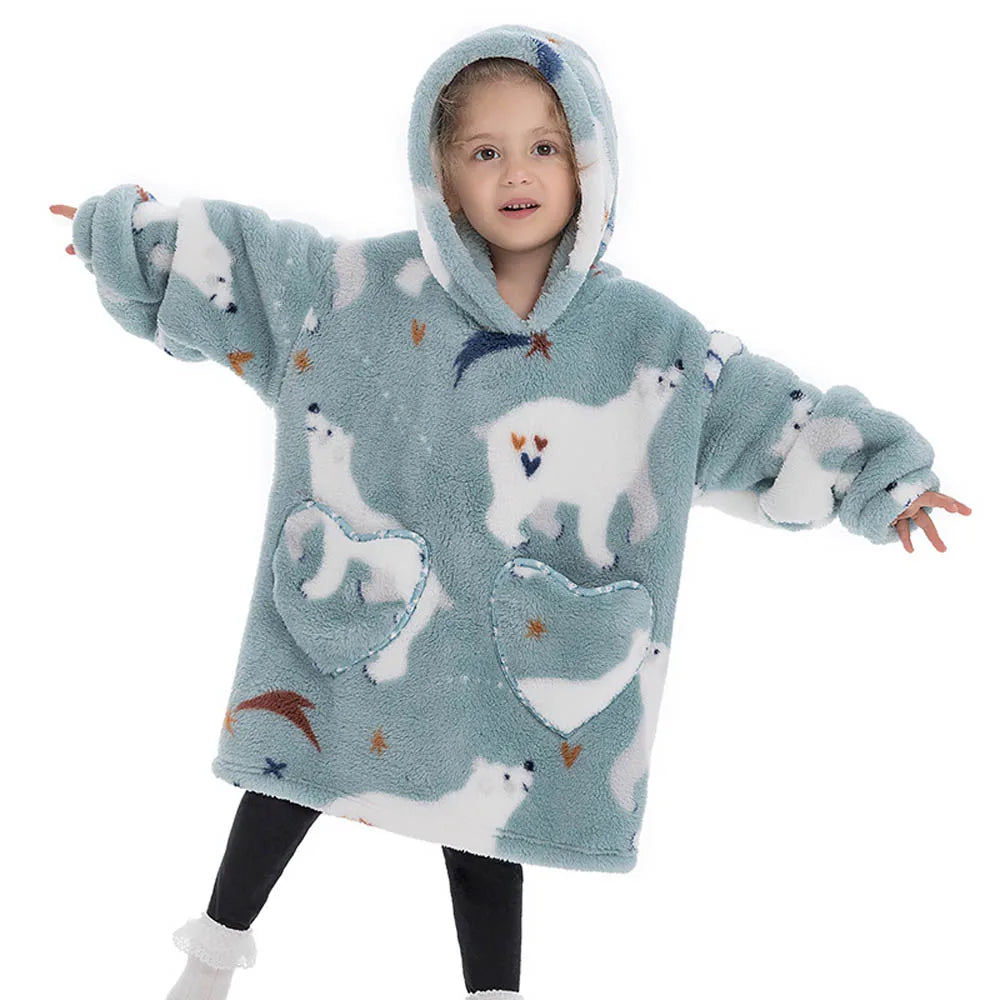 Girls Winter Clothes Flannel Thick Hoodies Super Warm Children's Sweaters Kids Hooded Loose Clothing Homewear Wearable Blankets