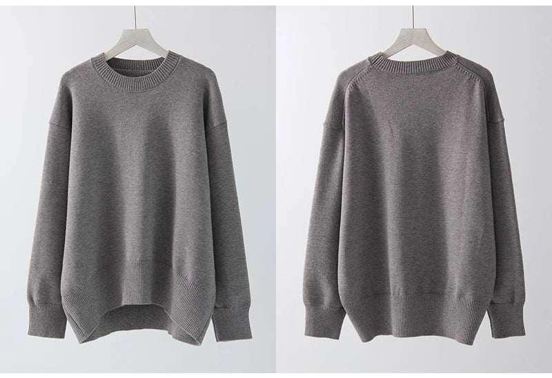 Oversize Burgundy Womens O Neck Knitwear Sweater Warm Winter Pullover