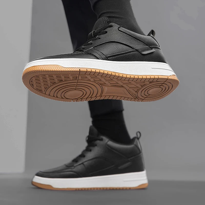 Men Genuine Leather Casual Shoes Men Sneakers Men Skateboard Shoes Comfortable Platform Male Footwear Height Increase Insole 6-8