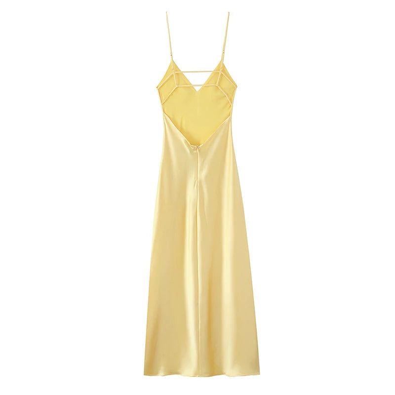 Elegant Satin Pink Women's Long Dresses Fashion Sleeveless Backless Slim Fit Hem Midi Dress Summer Female Holiday Robes 2026