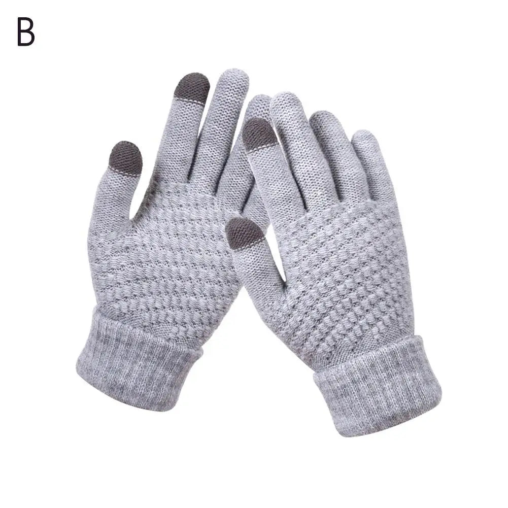 Women Men Warm Winter Touch Screen Gloves Stretch Classical Knit Mittens Wool Full Finger Outdoor Cycling Driving Glove BAZAARHUBO