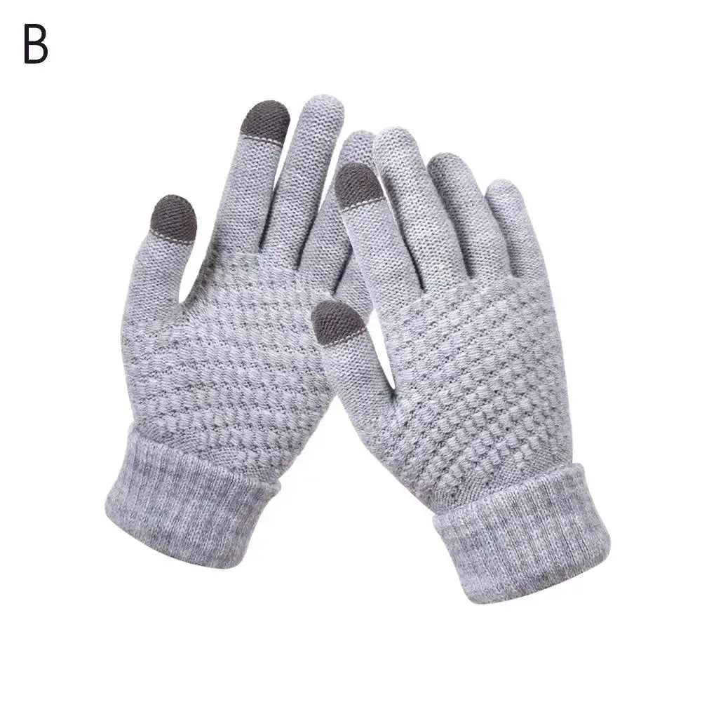 Women Men Warm Winter Touch Screen Gloves Stretch Classical Knit Mittens Wool Full Finger Outdoor Cycling Driving Glove BAZAARHUBO