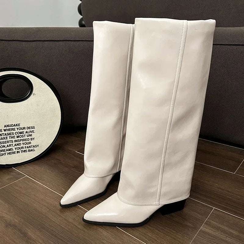 Women Chunky High Boots Pointed Toe Shoes Sexy Lady Dress Gladiator Autumn New 2024 Trend Retro Fad Woman Boots Goth Botas Mujer
