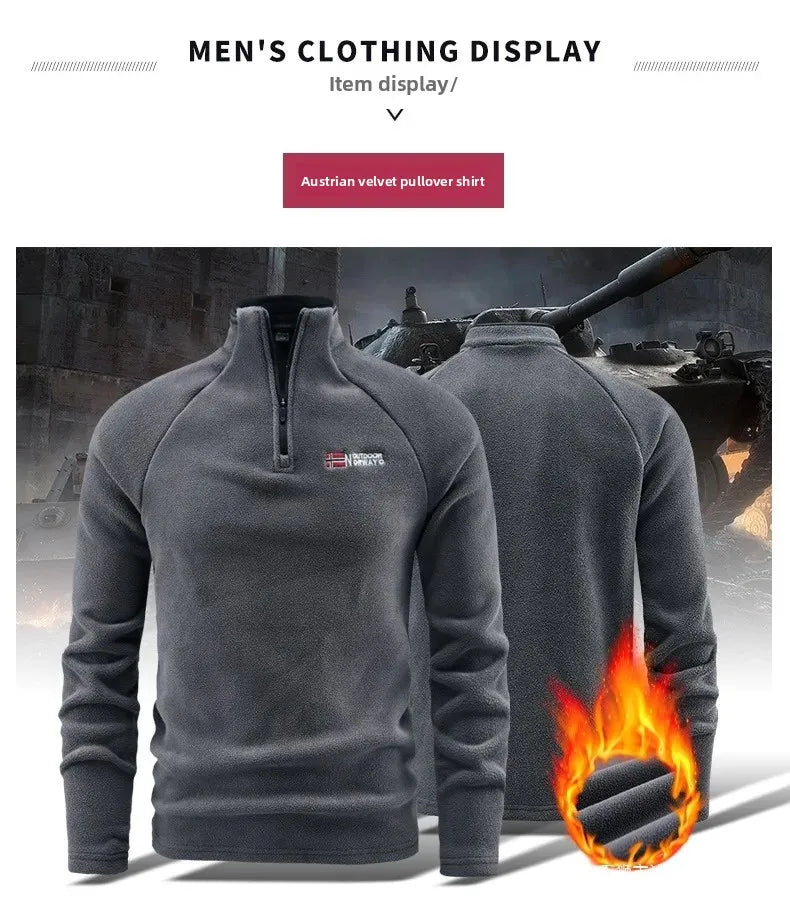 Men's Norway Style Fleece Jacket Base Shirt Half Zip Sweatshirt Inner Spring Autumn New Model Cross-Border Clothing