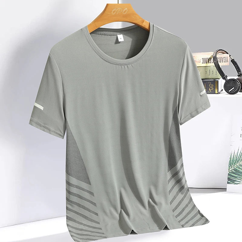 Summer ice silk short sleeved T-shirt for men and women, quick drying and breathable sports top, outdoor running duanT