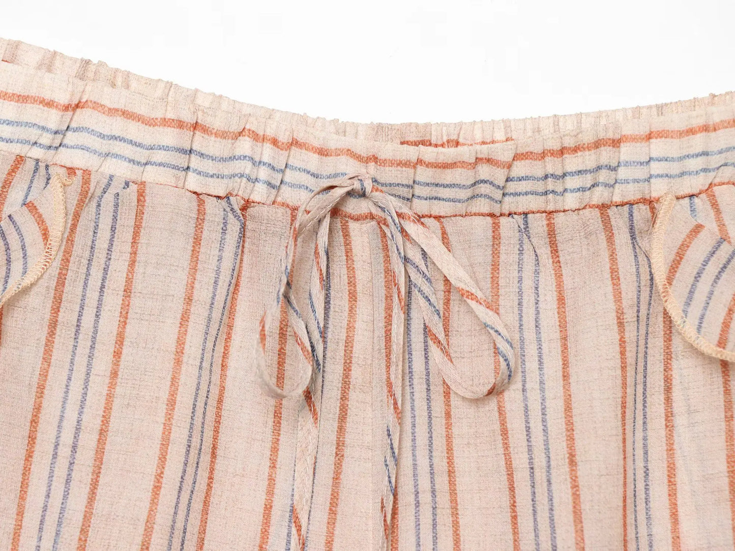 KONDALA Casual Striped Summer Woman Suits Lace-up V-Neck Shirt+ Drawstring Lace Shorts Fashion 2026 Female Elegant Tiered Sets