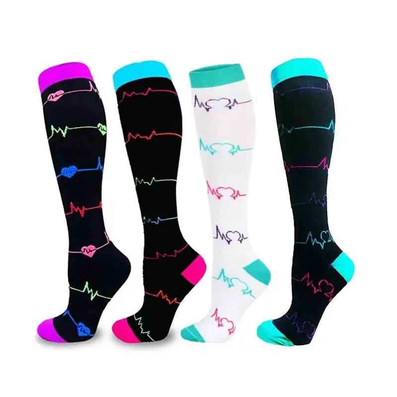 4 Pairs Compression Socks 20-30mmhg High Stockings Men Women Sports Socks For Marathon Cycling Varicose Veins Pregnancy Nursing