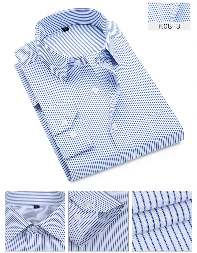 Quality Plus Size S To 8xl Formal Shirts for Men Striped Long Sleeved Non-iron Slim Fit Dress Shirts Twill Social Man's Clothing
