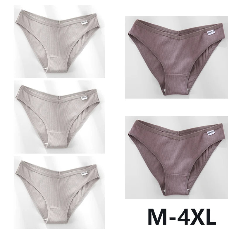 5PCS Women Cotton M-4XL Panties Briefs Female Sexy V Wasit Underwear Ladies Underpants Pantys Girls Plus Size Intimates Lingerie
